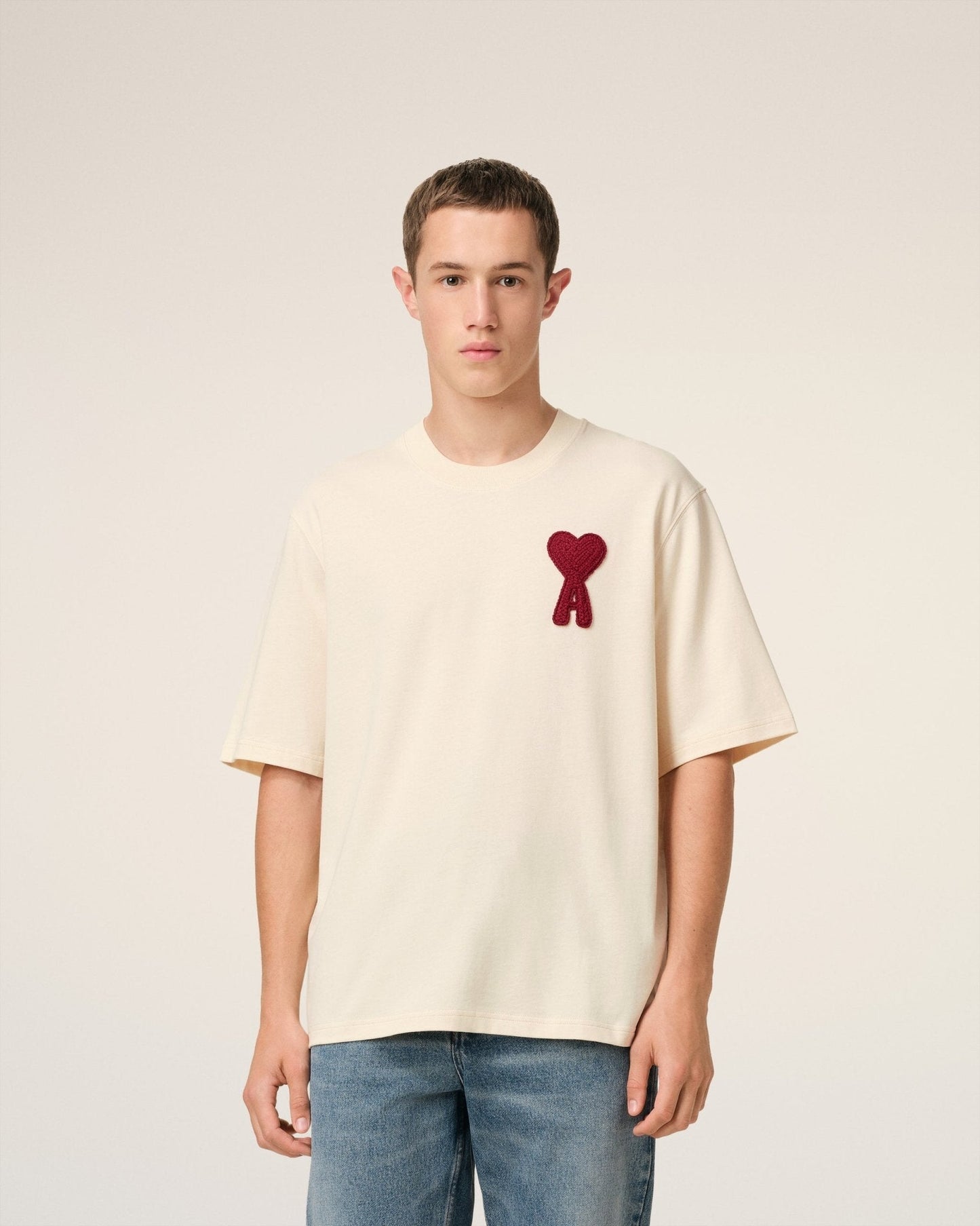BEIGE COTTON AMI PATCH T-SHIRT