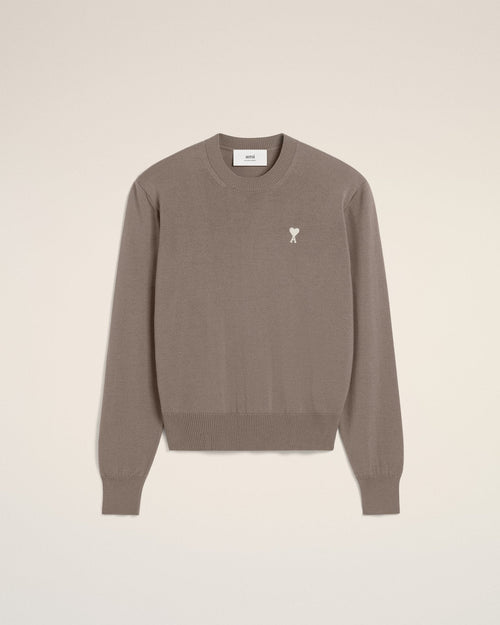 BEIGE WOOL AMI CREW NECK SWEATER