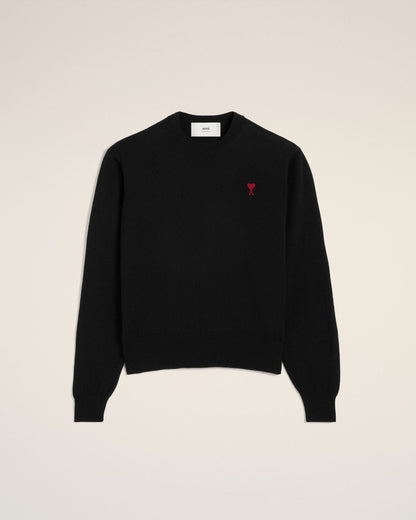BLACK WOOL AMI CREW NECK SWEATER