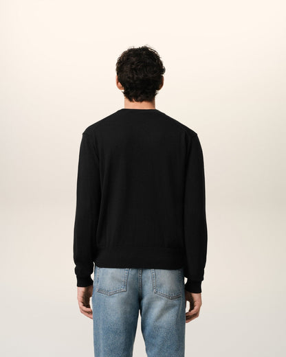BLACK WOOL AMI CREW NECK SWEATER