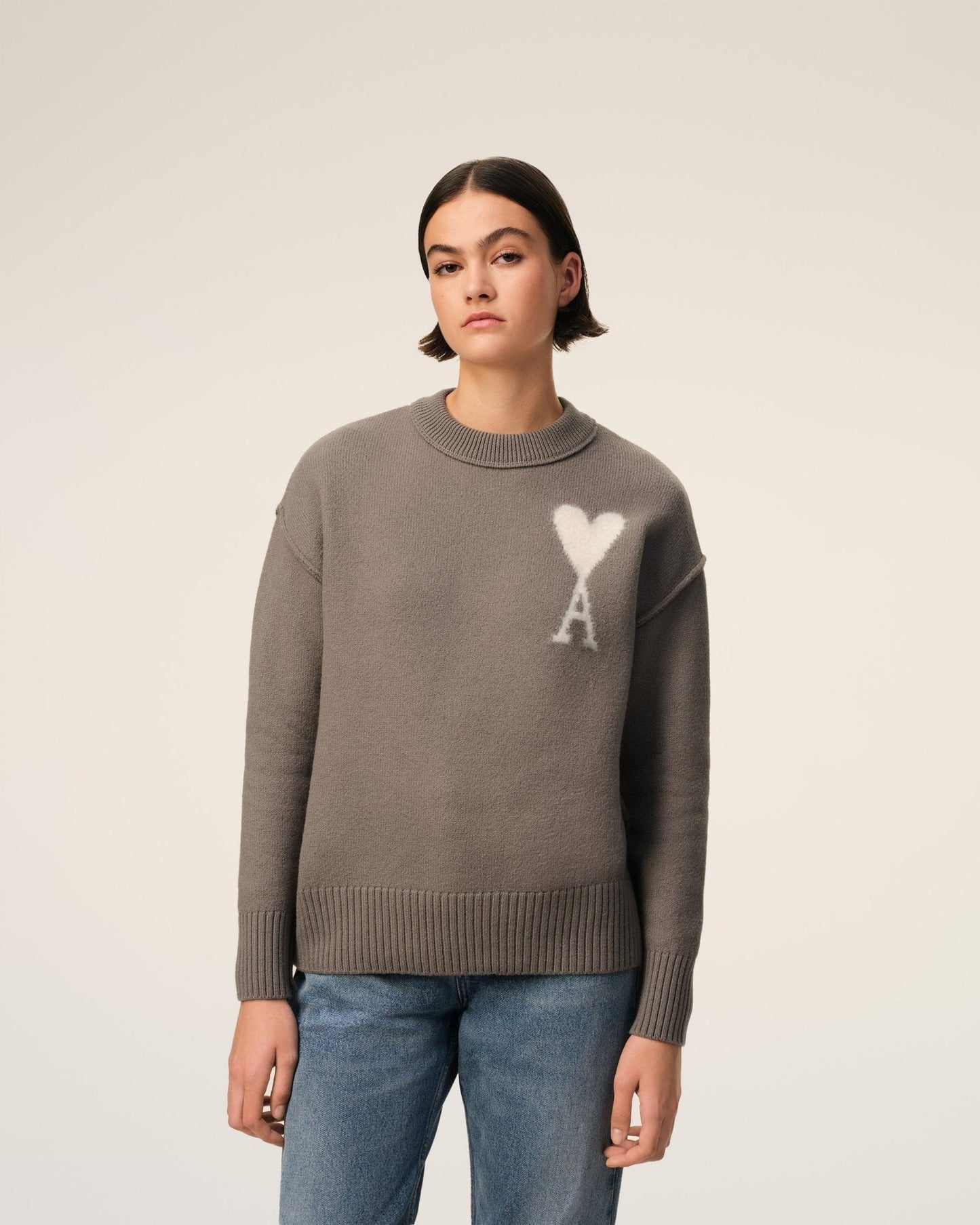 TAUPE WOOL AMI SWEATER