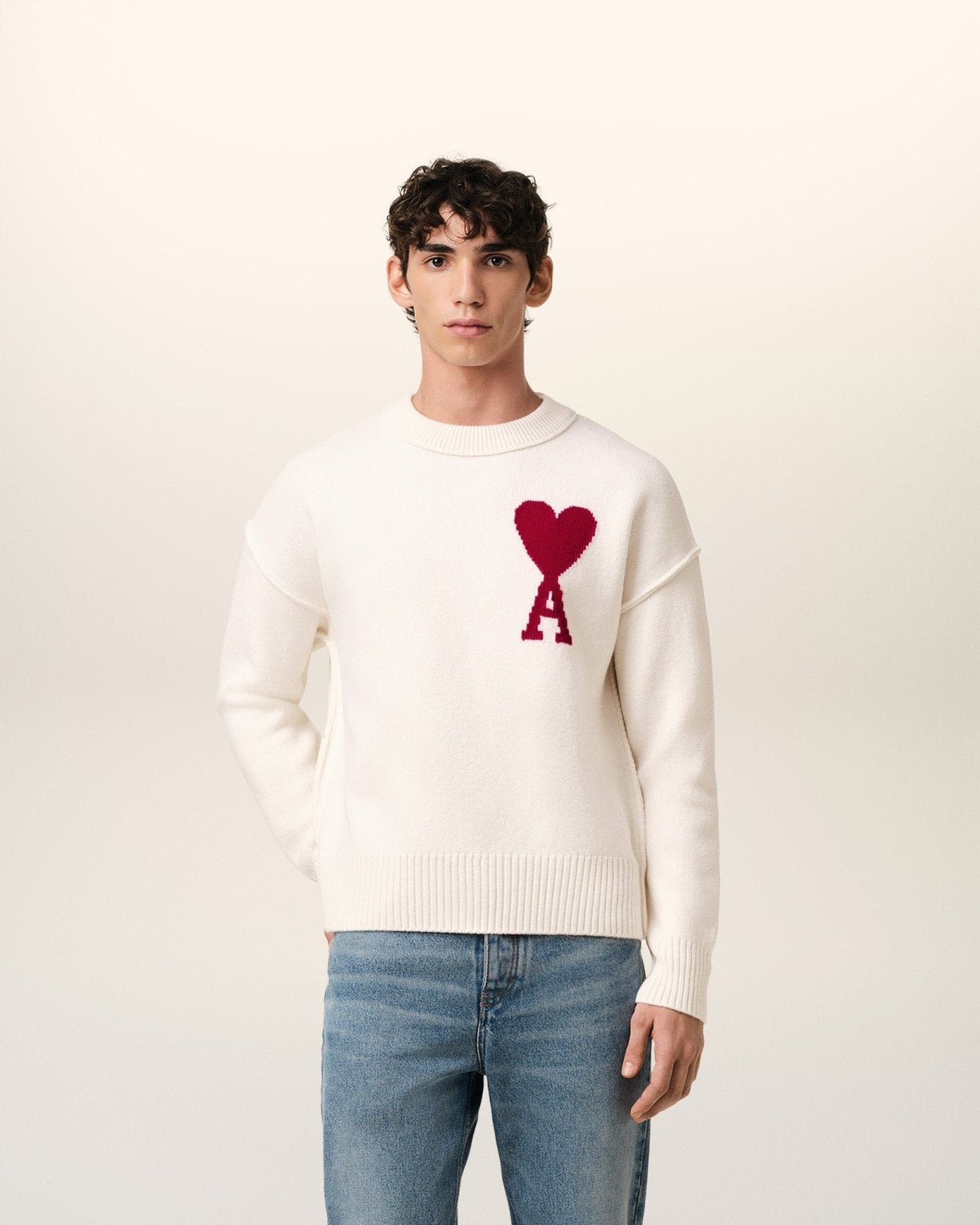 WHITE WOOL AMI SWEATER