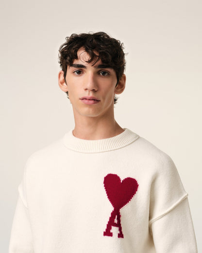 WHITE WOOL AMI SWEATER
